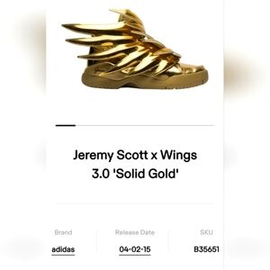 JEREMY SCOTT ADIDAS GOLD WINGS MENS SZ 5 / LADIES 7